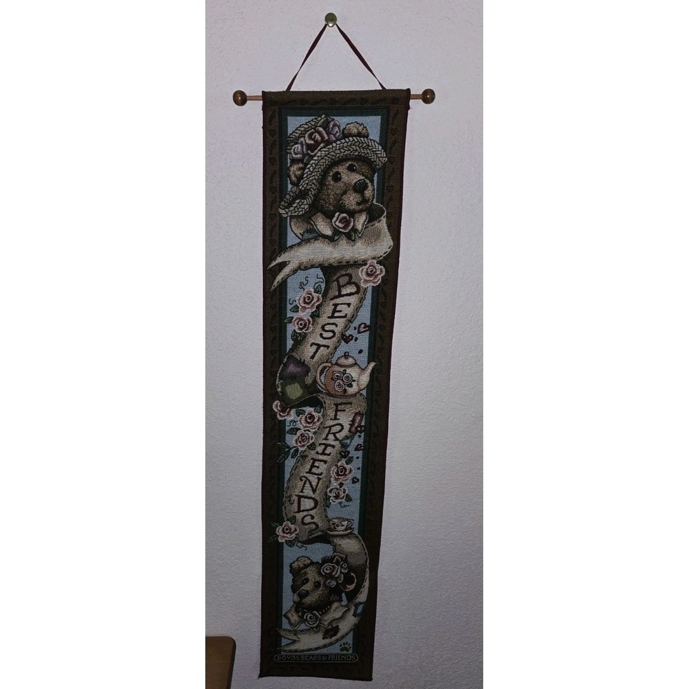 Boyds Bears‎ & Friends Best Friends Woven Tapestry Wall Hanging Banner 39x8.5